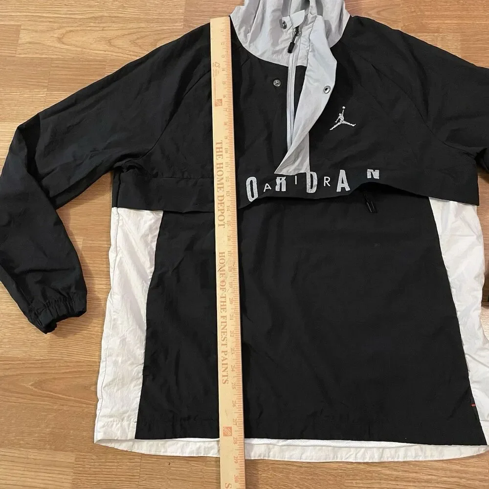 Nike Air Jordan Wings Anorak Jacket Mens M Black White Spellout Pullover Hoodie